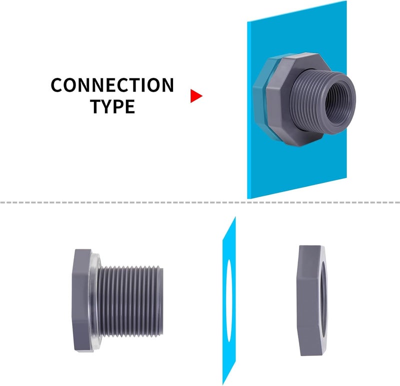 ChillWaves PVC Bulkhead Fitting 1" Double Thread Connector Adapter for Water Tank, Aquariums, Rain barrels(8-PACK) - Image 4